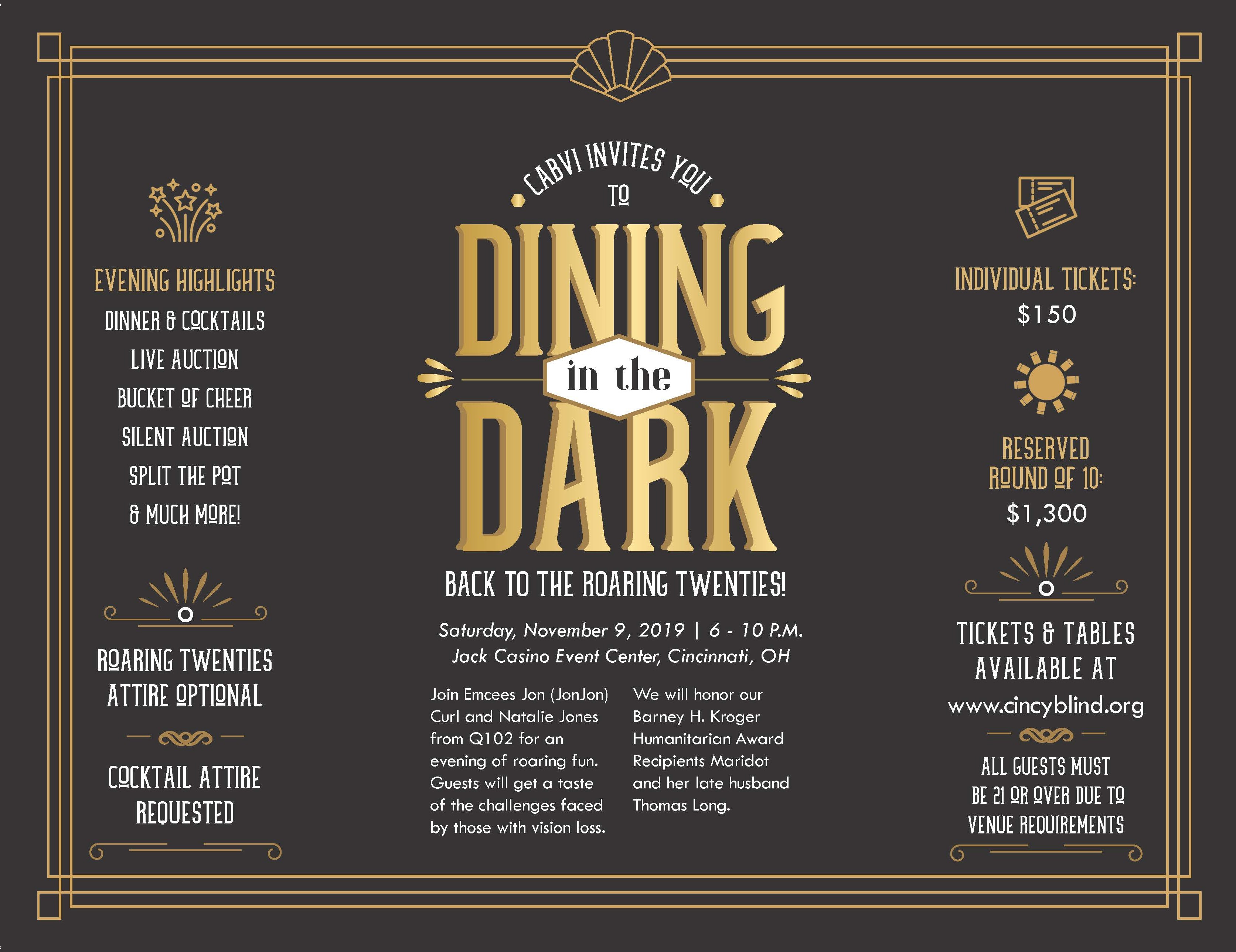 promo image for dining in the dark 2019, back to the roaring 20s!